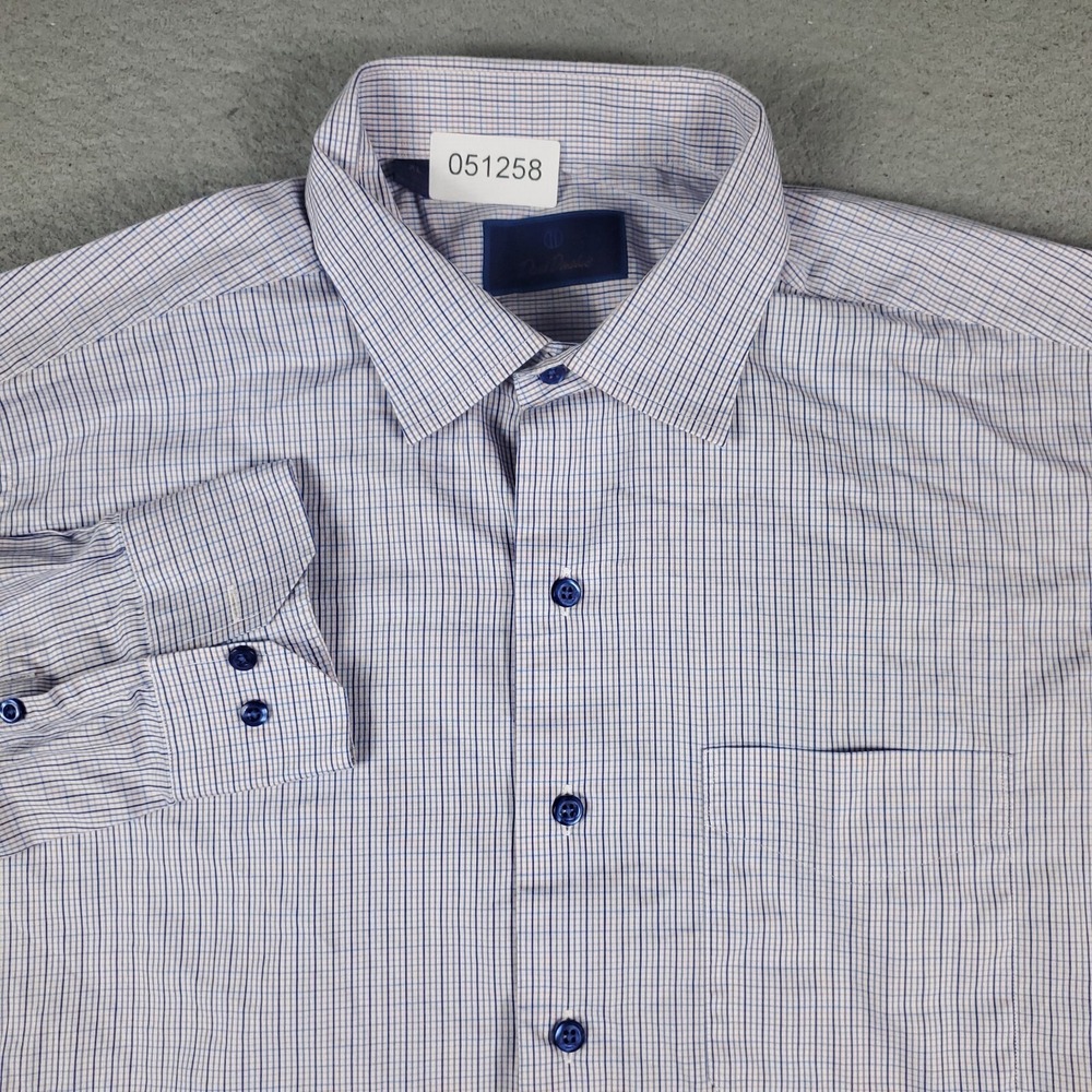 David Donahue Shirt Mens XL Blue Check Casual Button Up Long Sleeve